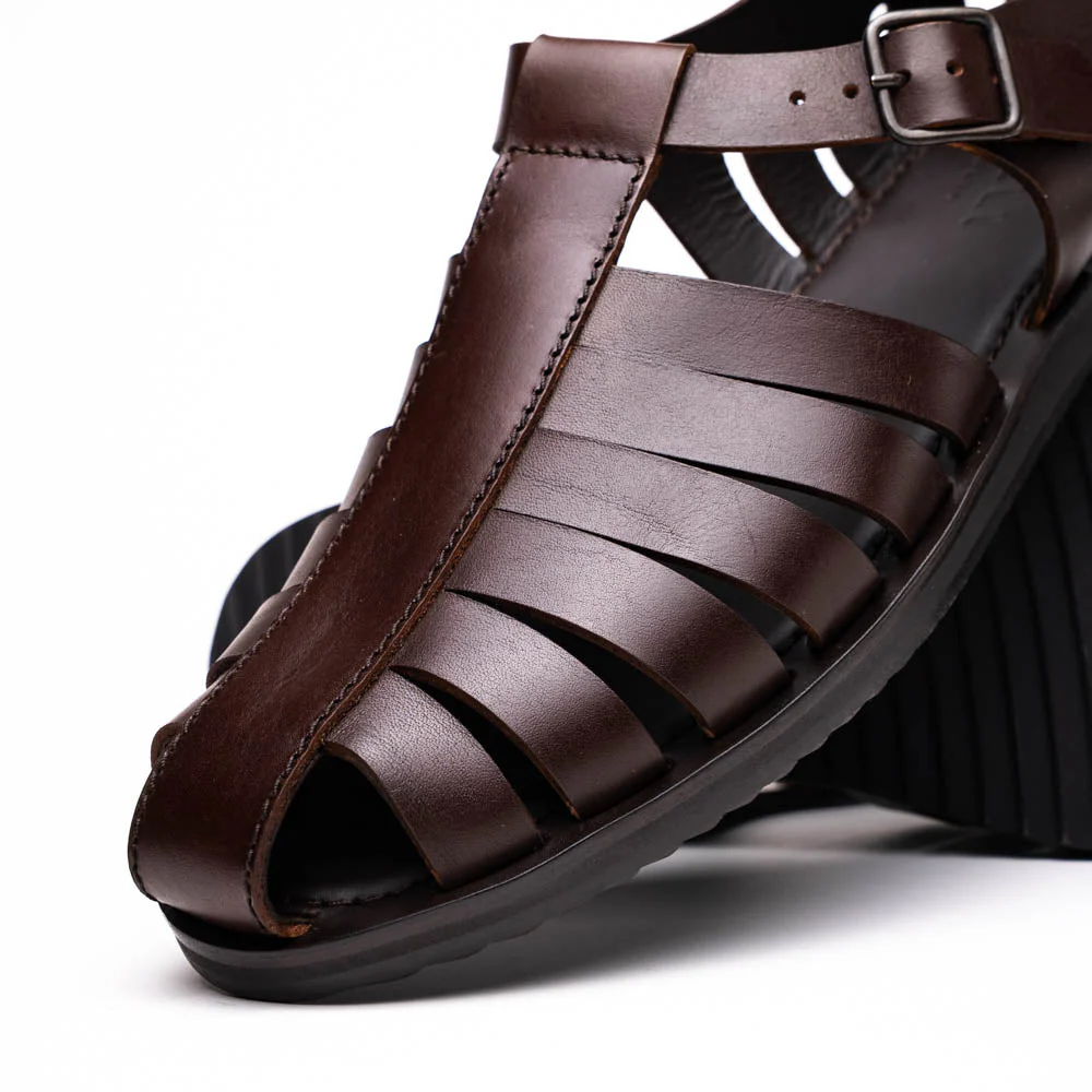 05-110-BRN PESCA Calfskin Strap-On Sandal, Brown - Image 3