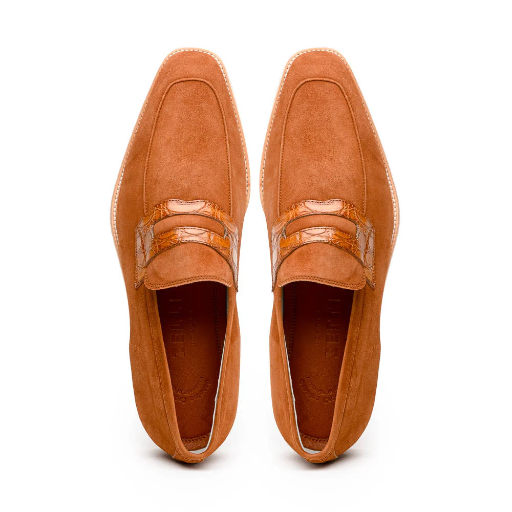 11-020-CGN MEO 3 Sueded Goatskin Penny Loafer, Cognac - Image 5