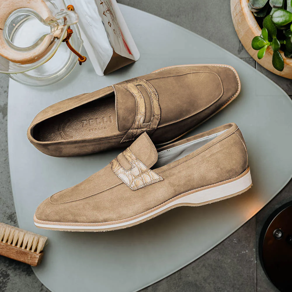 11-020-TPE MEO 3 Sueded Goatskin Penny Loafer, Taupe - Image 13