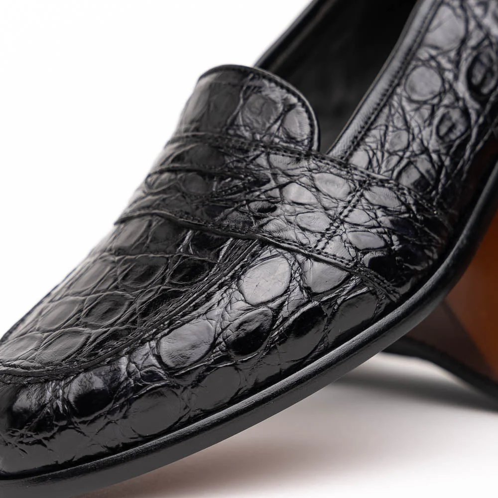 11-119-BKM (BLK) TUSCANY Crocodile Penny Loafer, Black - Image 4