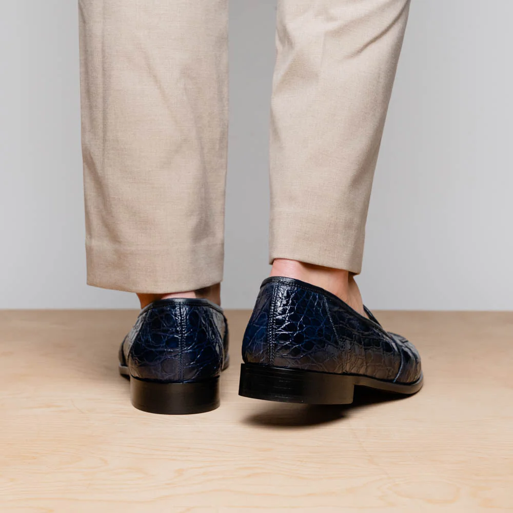 11-119-NVY TUSCANY Crocodile Penny Loafer, Navy - Image 8