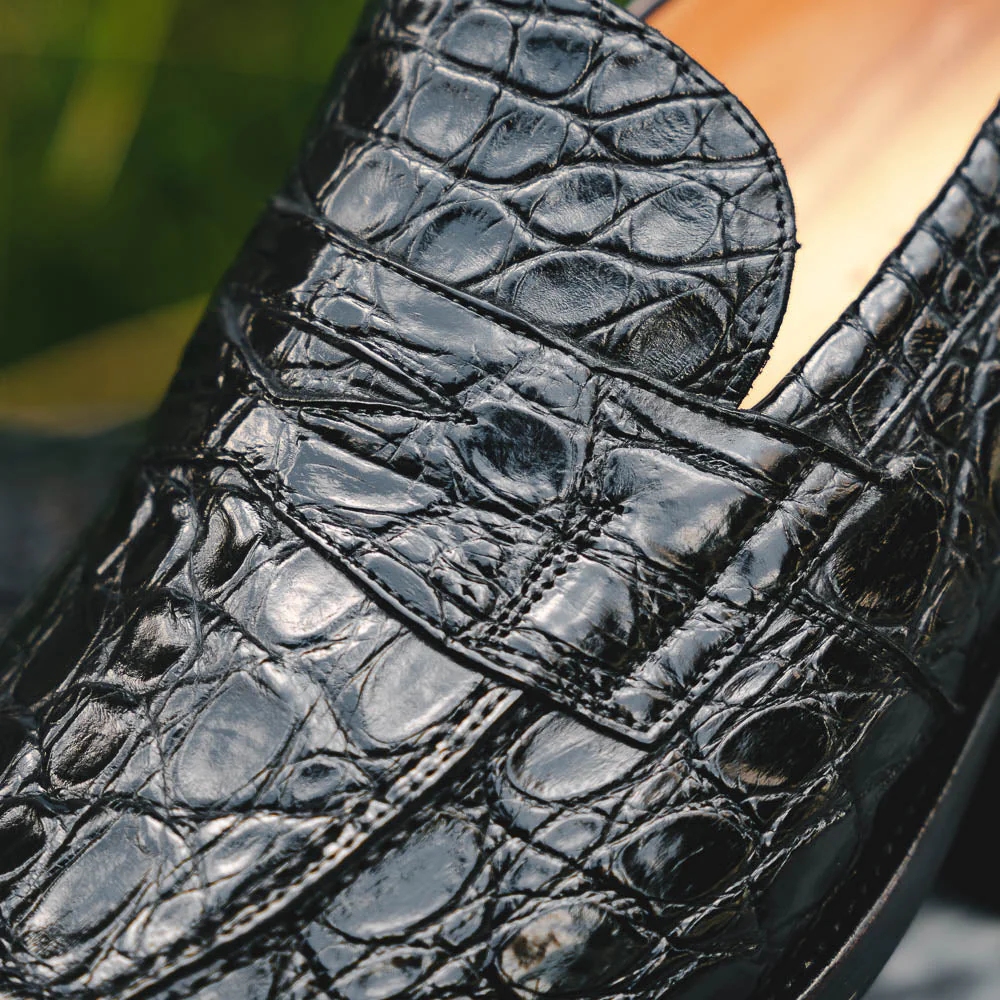 11-201-BKM ROMA Crocodile Penny Loafer, Black - Image 13
