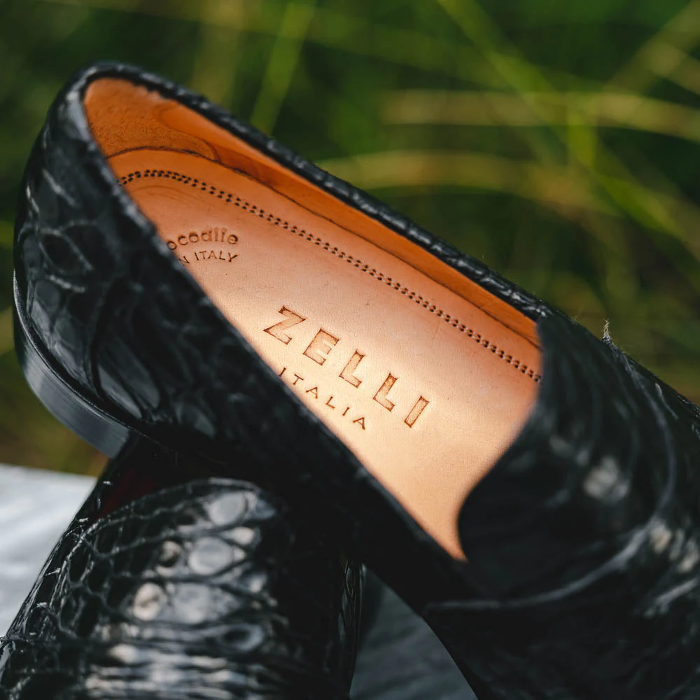 11-201-BKM ROMA Crocodile Penny Loafer, Black - Image 15