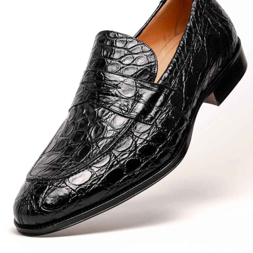 11-201-BKM ROMA Crocodile Penny Loafer, Black - Image 3