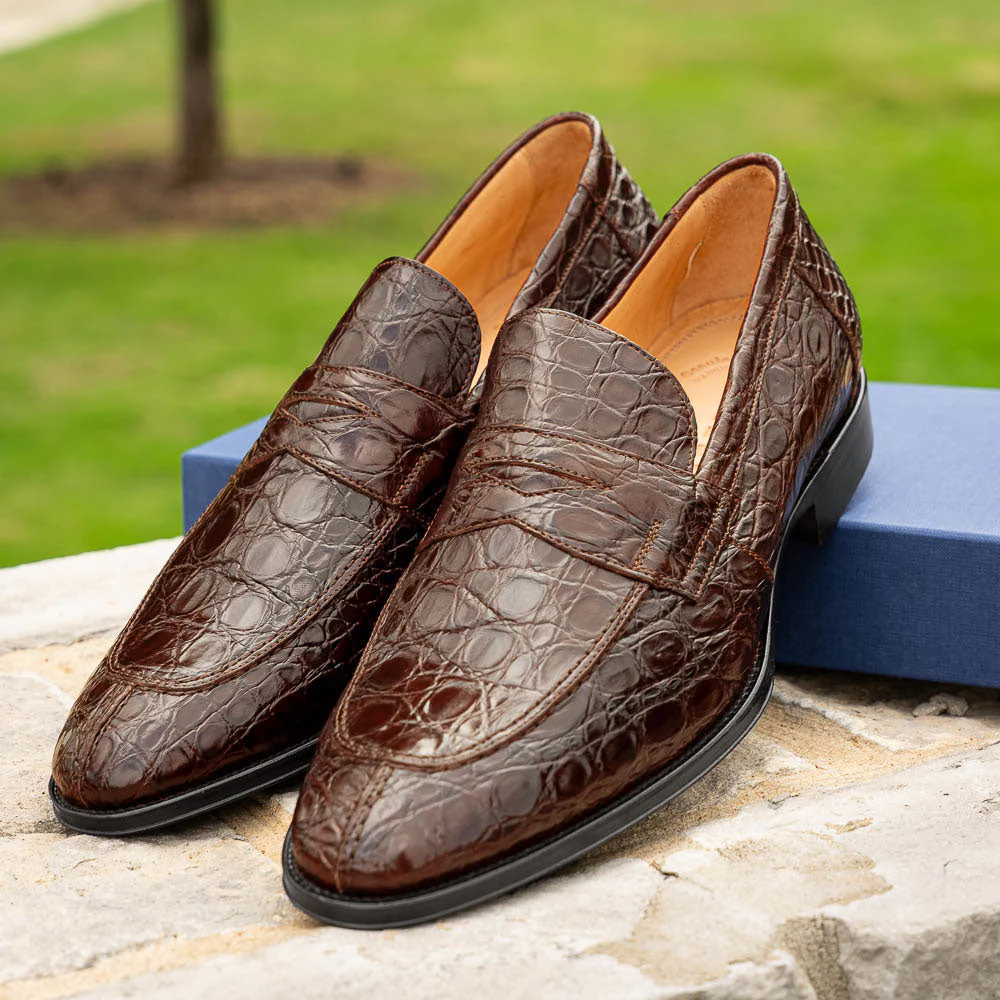 11-201-CGM ROMA Crocodile Penny Loafer, Cognac - Image 12