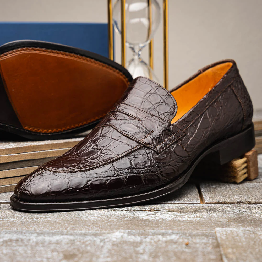 11-201-NIC ROMA Crocodile Penny Loafer, Nicotine - Image 11