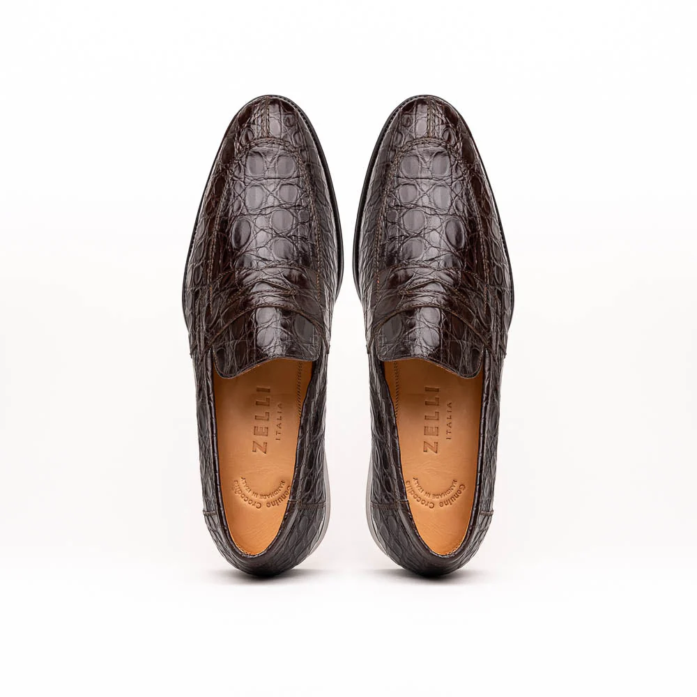 11-201-NIC ROMA Crocodile Penny Loafer, Nicotine - Image 2