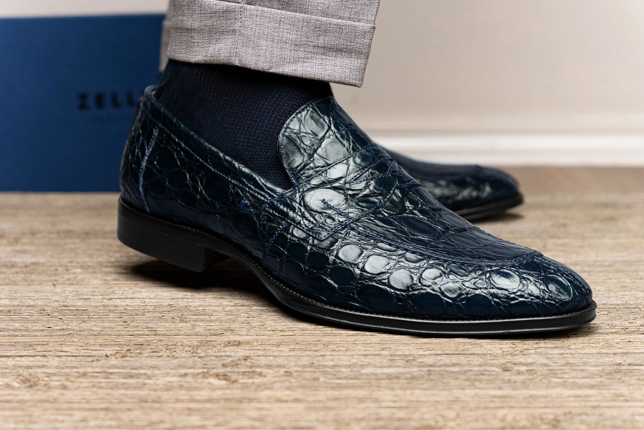 11-201-NVY ROMA Crocodile Penny Loafer, Navy - Image 8