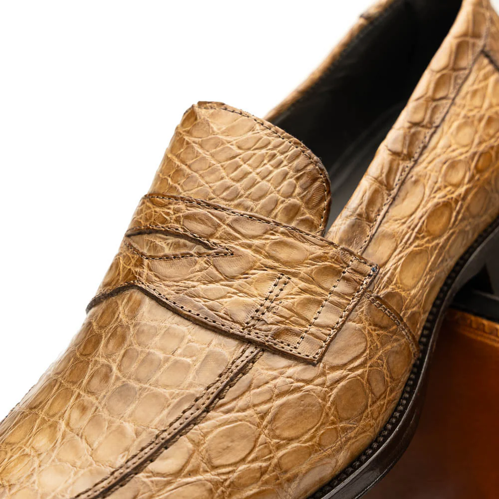11-201-TPE ROMA Crocodile Penny Loafer, Taupe - Image 3