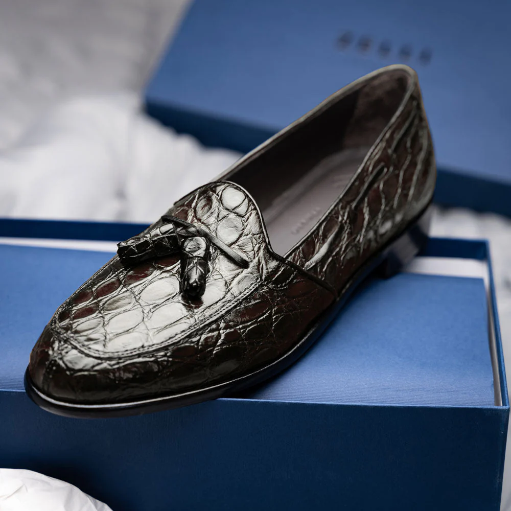 11-582-NIC FRANCO Crocodile Tassel Loafer, Nicotine - Image 12