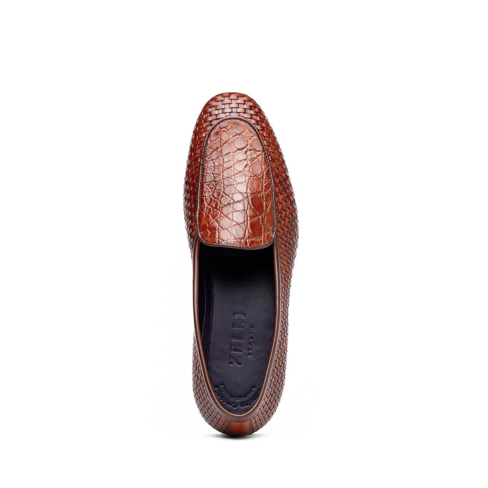 11-620-CGN PALIO Genuine Crocodile and Calfskin Basketweave Slip On, Cognac - Image 4