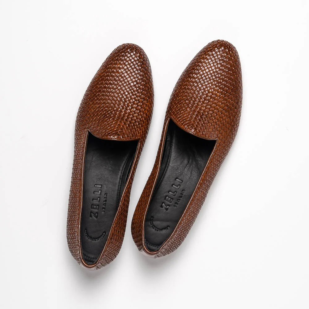 15-211-CGN CESTINO Calfskin Basketweave Slip On, Cognac - Image 3