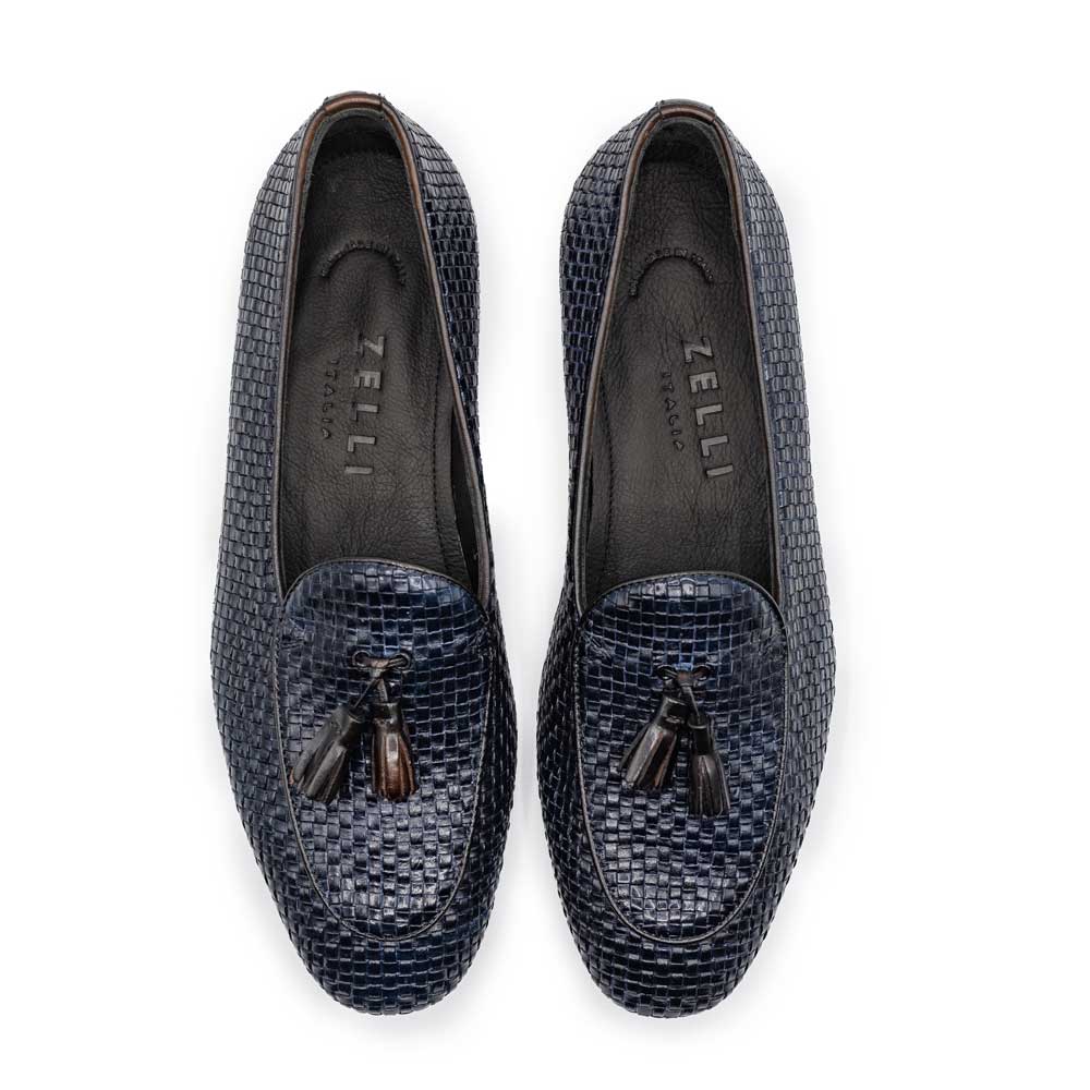 15-216-NVY TINO Calfskin Woven Tassel Loafer, Navy - Image 3