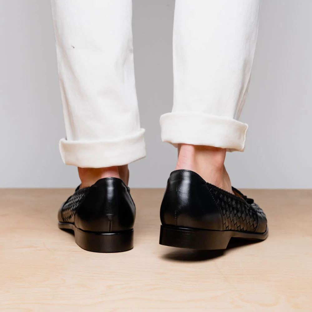 15-250-BLK RIVIERA Basketweave Calfskin Tassel Loafer, Black - Image 8