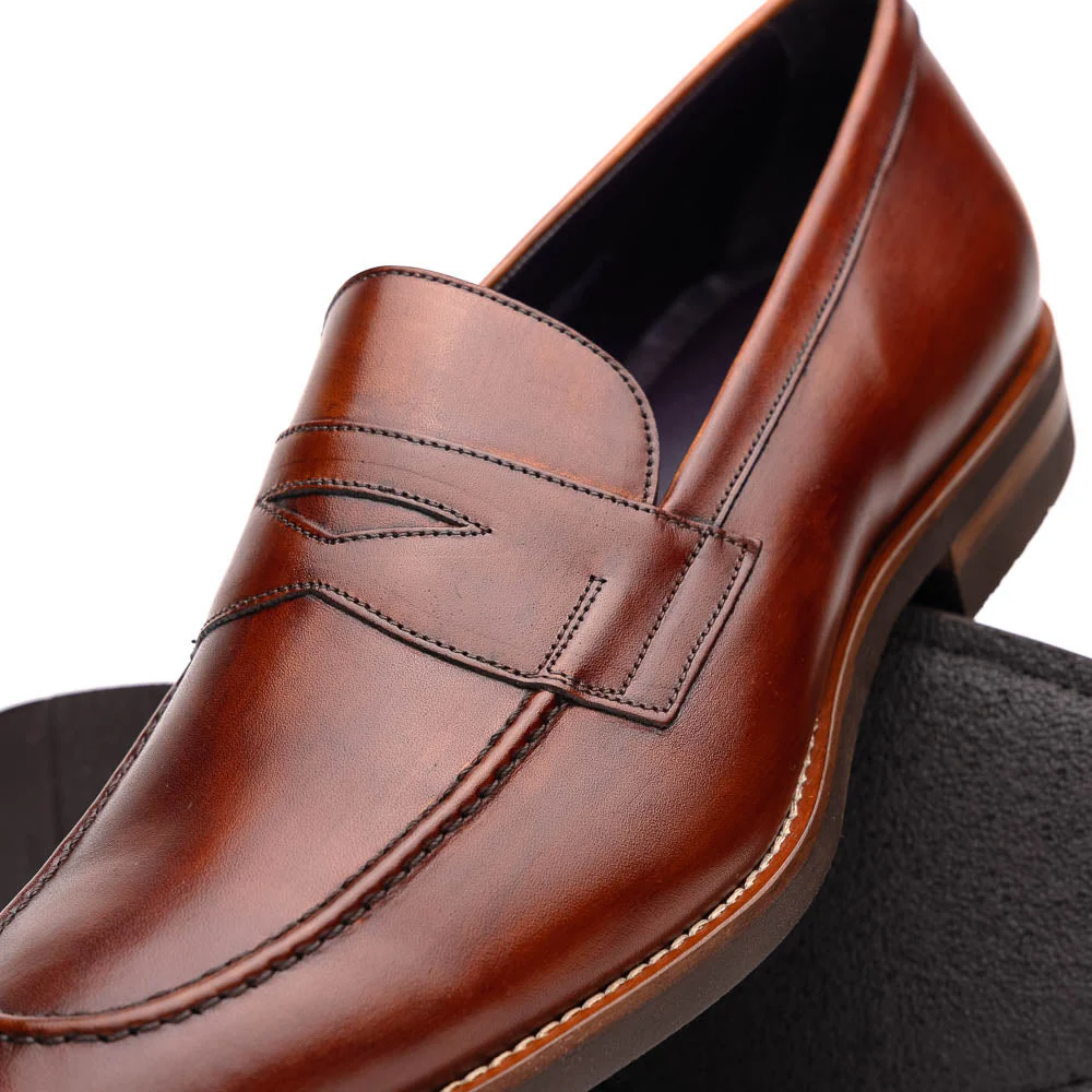 15-400-CGN ROMA Hand Burnished Calfskin Penny Loafer Cognac - Image 3