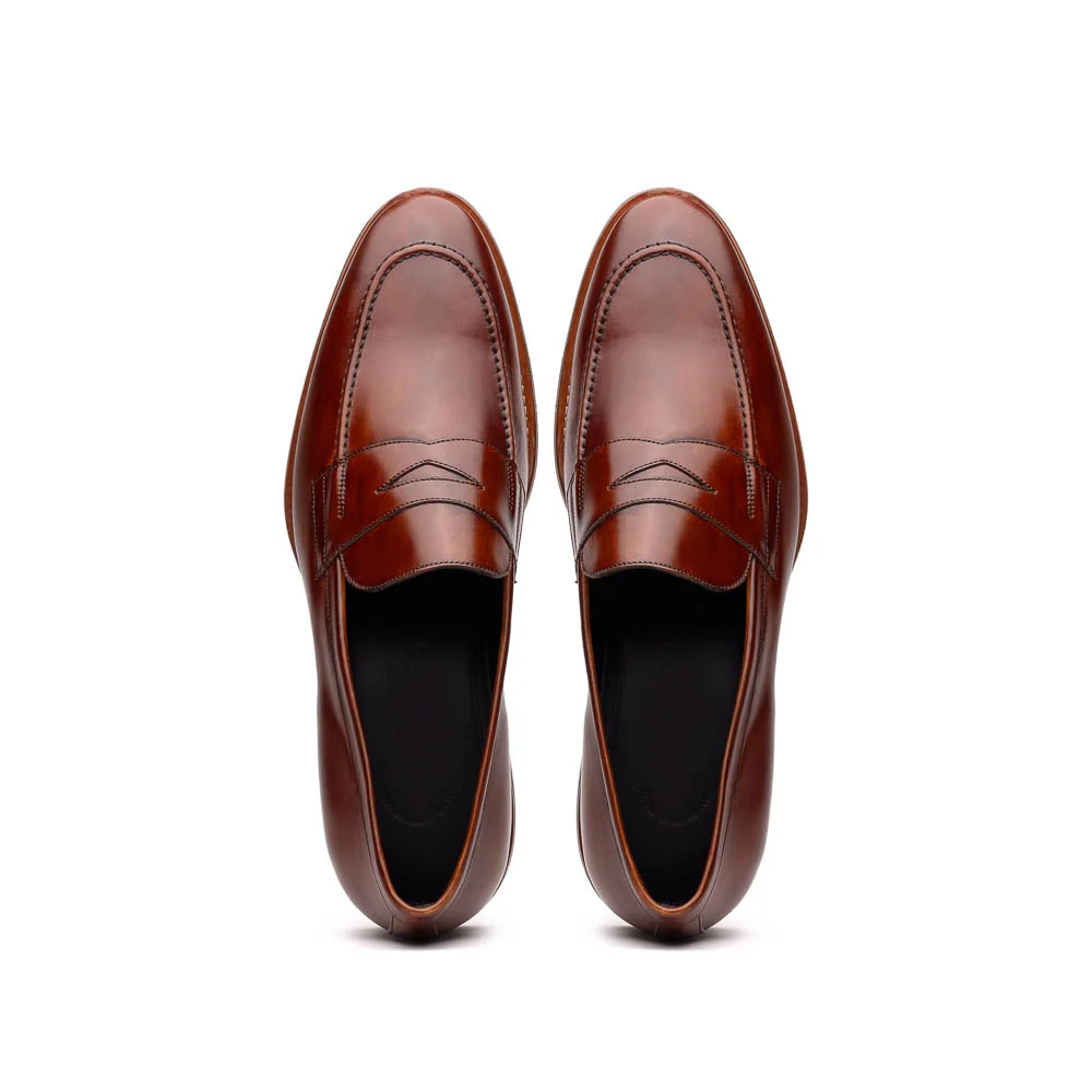 15-400-CGN ROMA Hand Burnished Calfskin Penny Loafer Cognac - Image 4