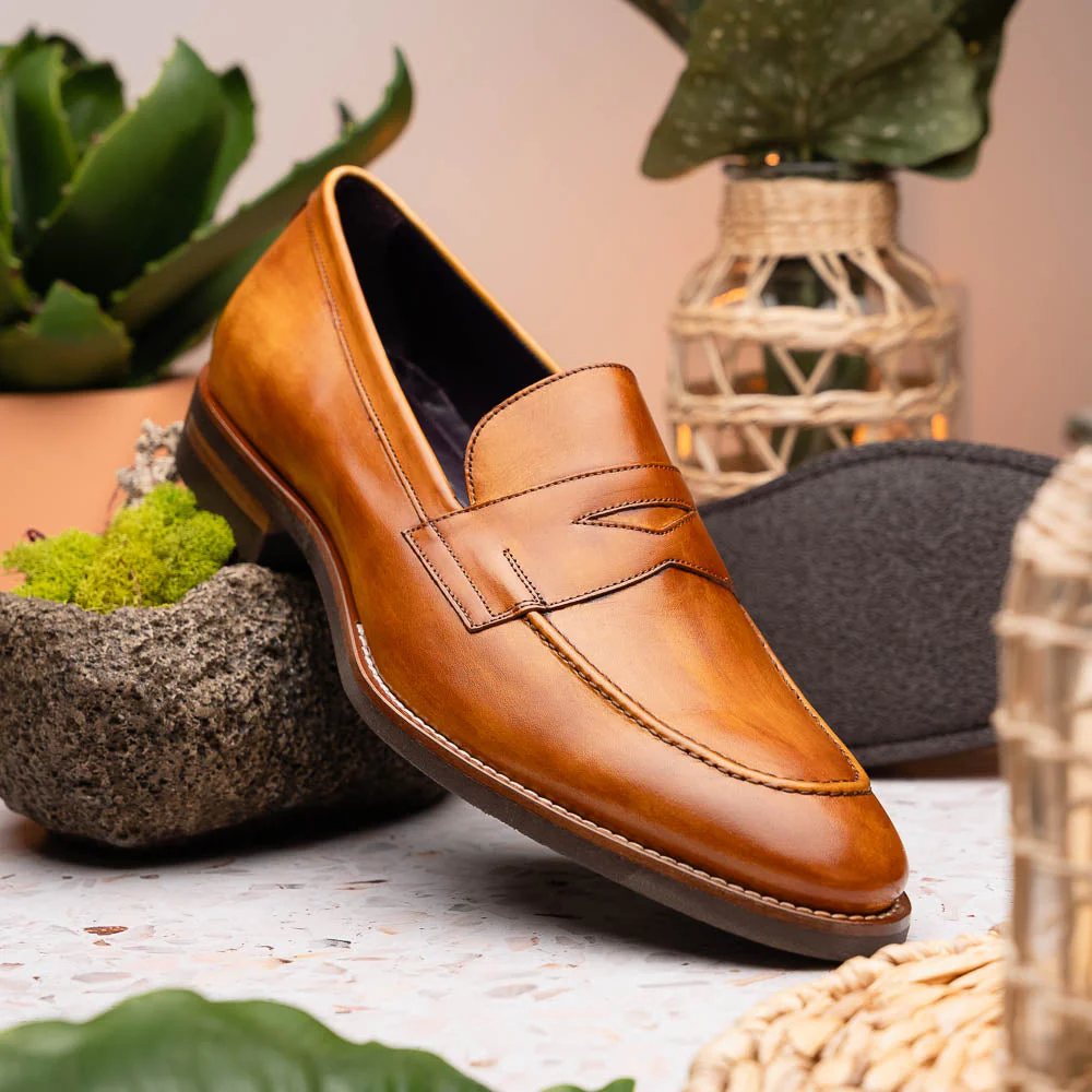 15-400-CML ROMA Hand Burnished Calfskin Penny Loafer Camel - Image 7