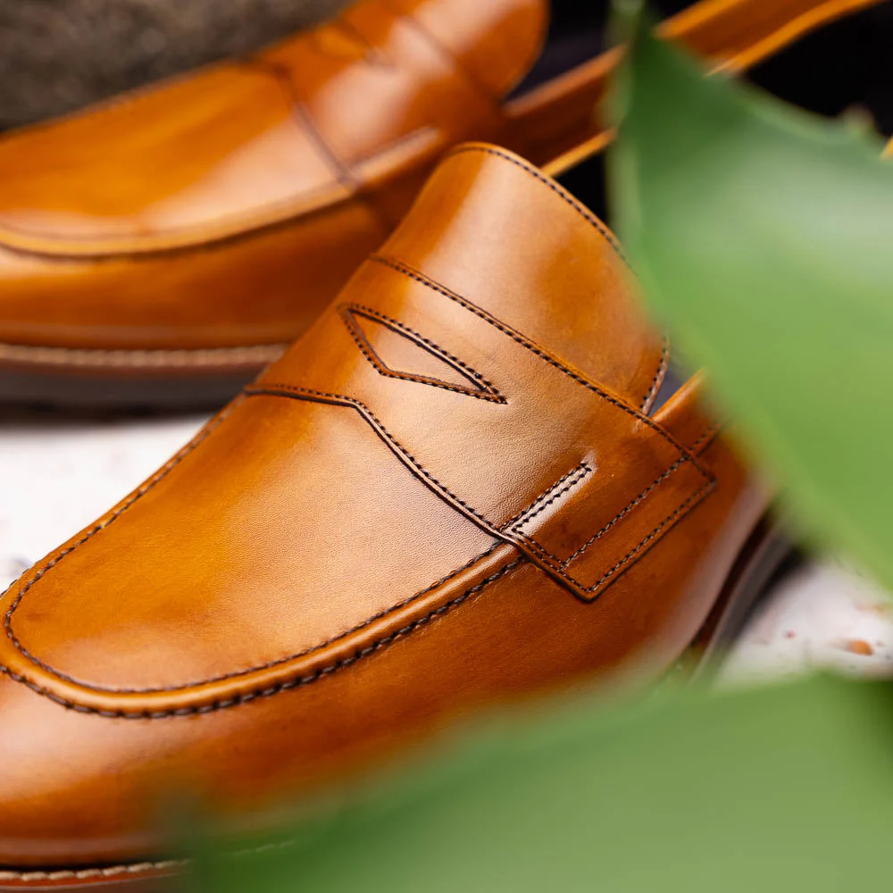 15-400-CML ROMA Hand Burnished Calfskin Penny Loafer Camel - Image 9
