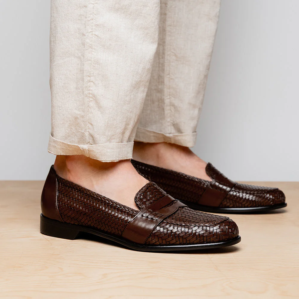 15-585-BRN NICOLA Italian Calfskin Basketweave, Dark  Brown - Image 5