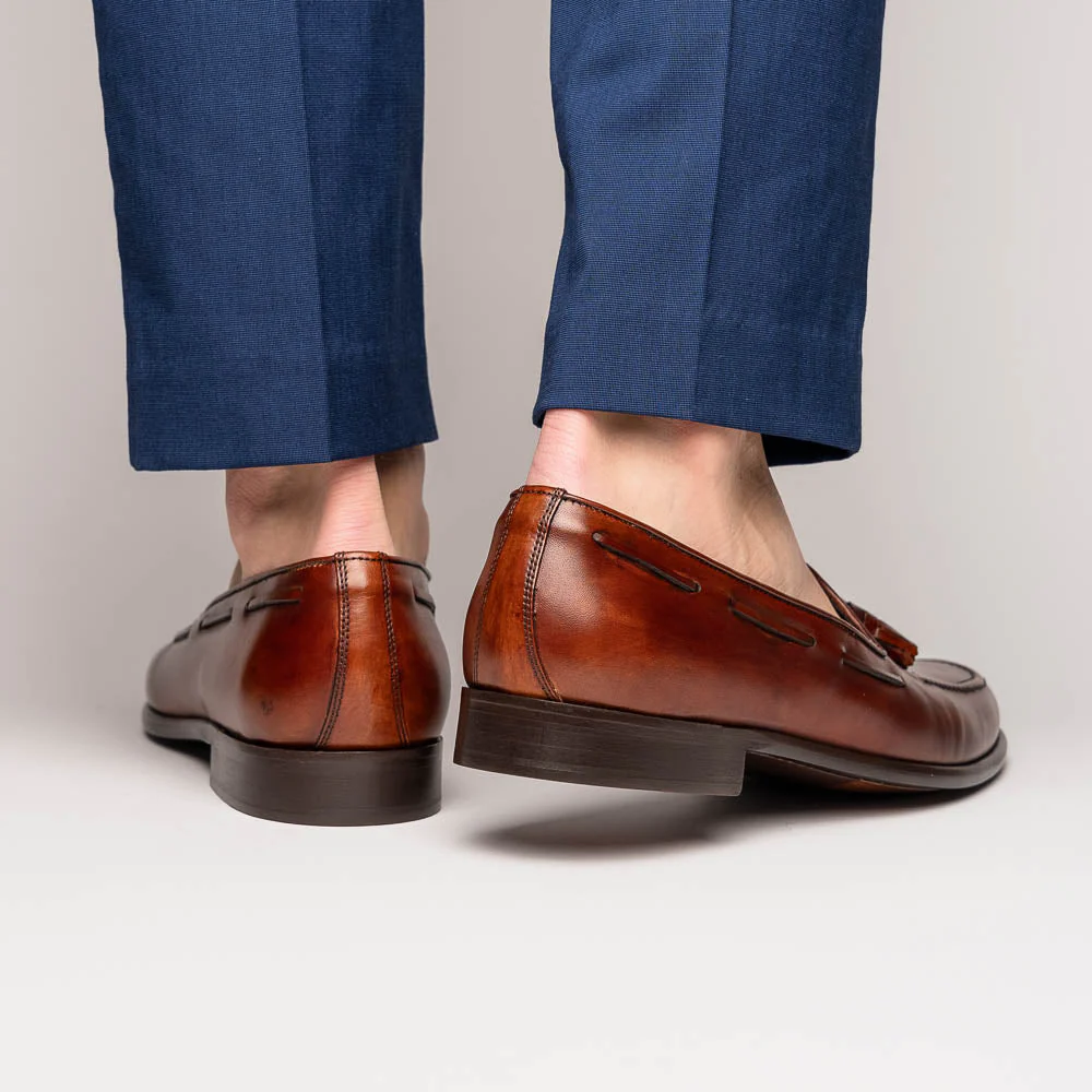 15-586-CGN FRANCO Italian Calfskin Tassel Loafer Cognac - Image 12