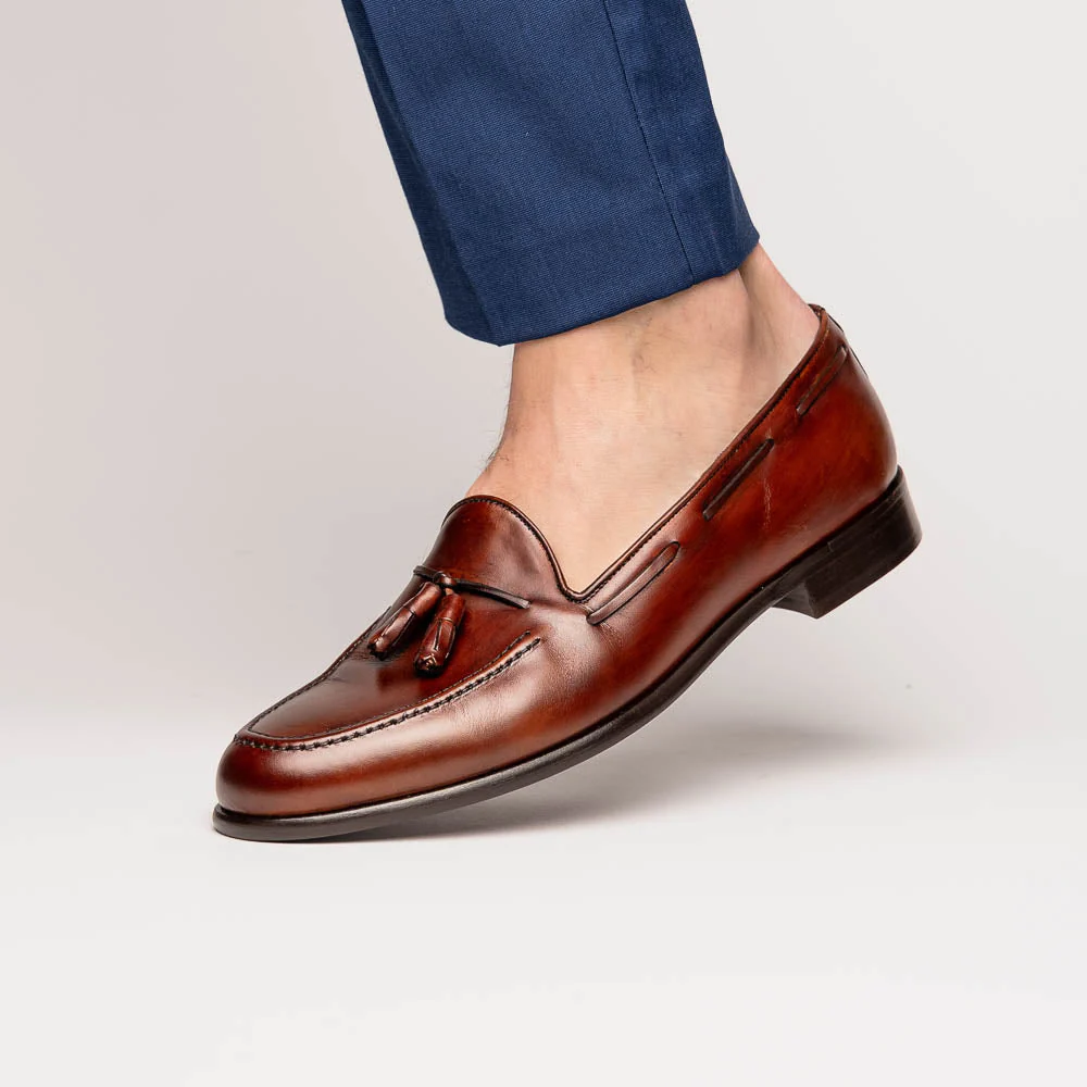 15-586-CGN FRANCO Italian Calfskin Tassel Loafer Cognac - Image 13