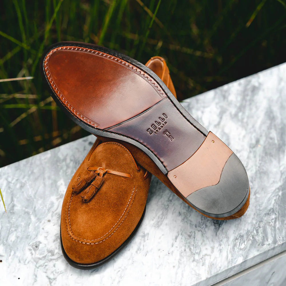 16-583-TAB FRANCO Suede Calfskin Tassel Loafer, Tobacco - Image 10