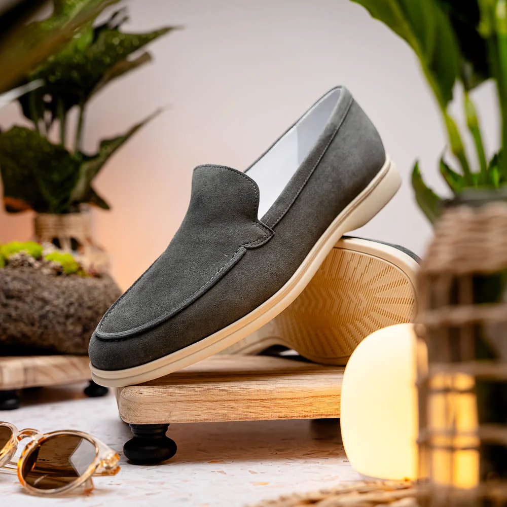 16-621-GRY LIVORNO Sueded Italian Goatskin Loafer Grey - Image 7