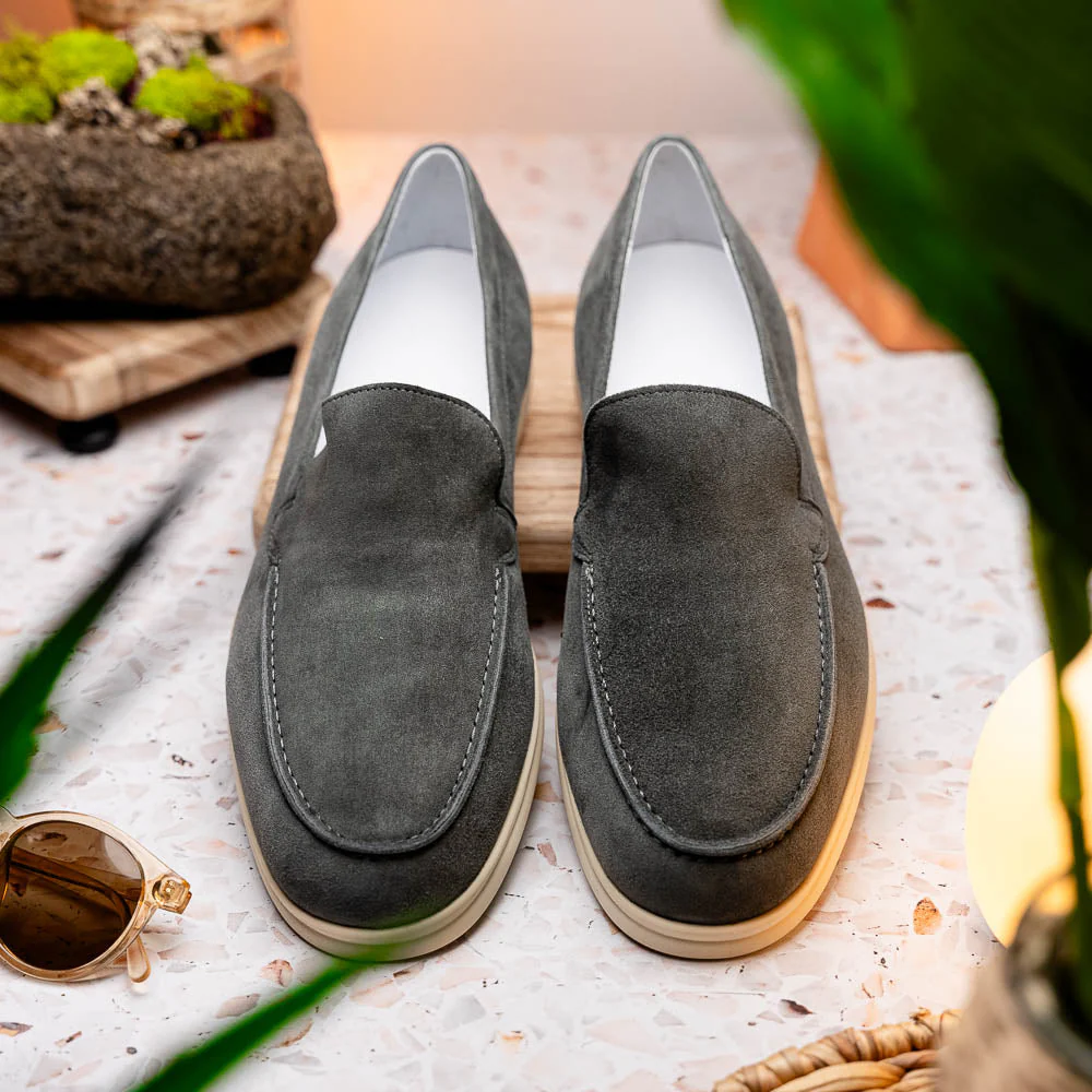 16-621-GRY LIVORNO Sueded Italian Goatskin Loafer Grey - Image 9