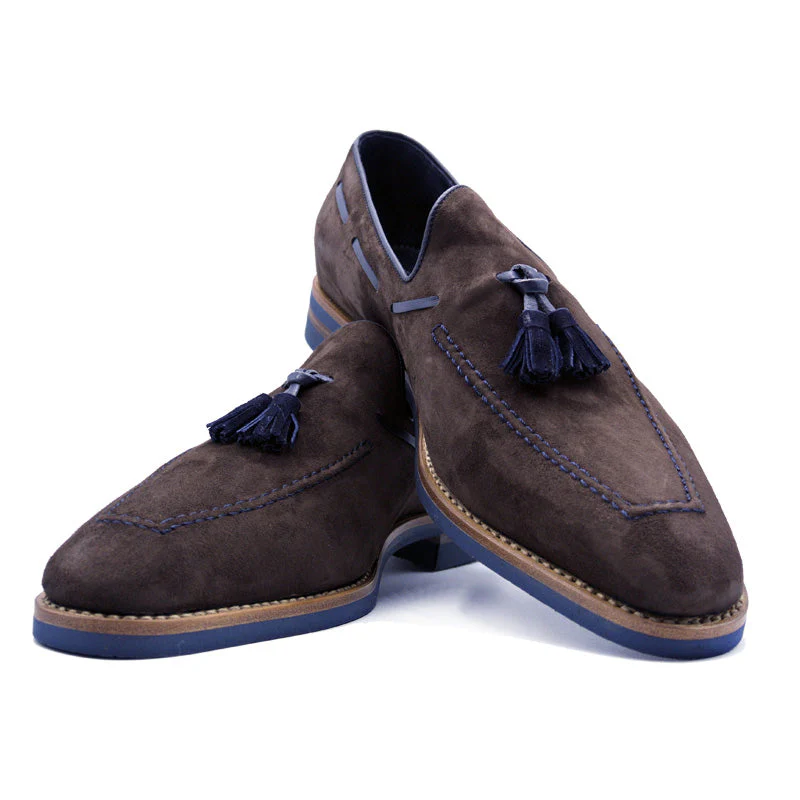 16-628-BRN CARMEN Sueded Goatskin & Crocodile Tassel Loafer, Brown - Image 4