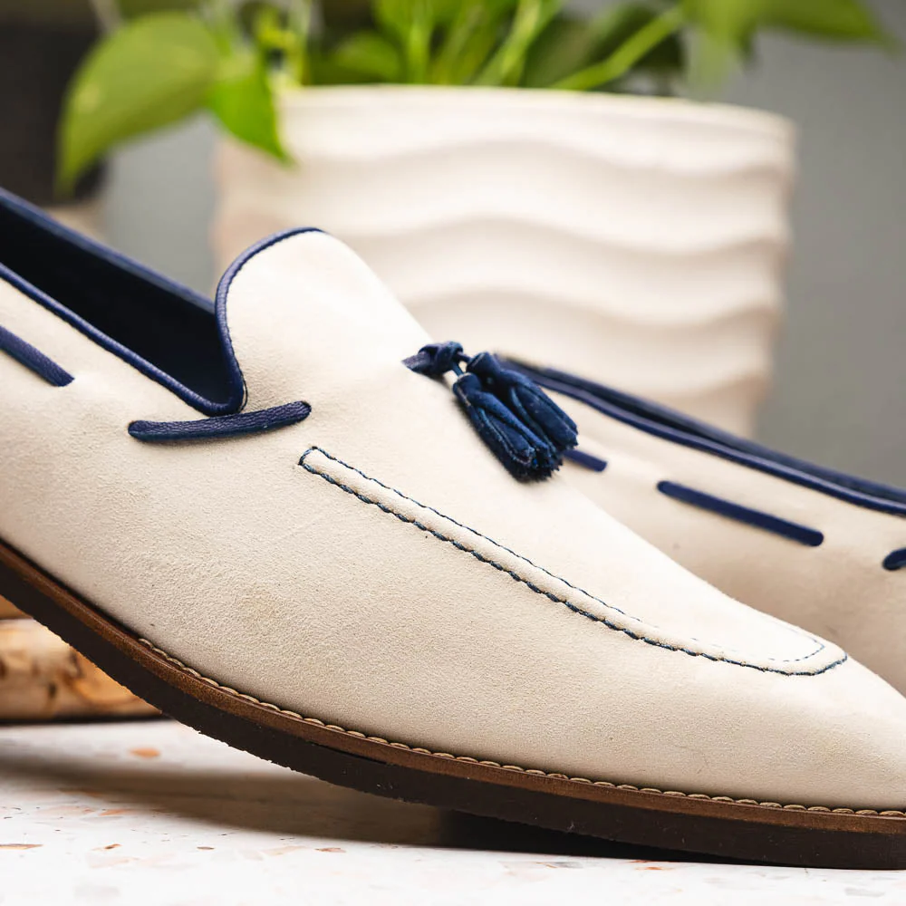 16-628-SND CARMEN Sueded Goatskin & Crocodile Tassel Loafer, Sand - Image 10