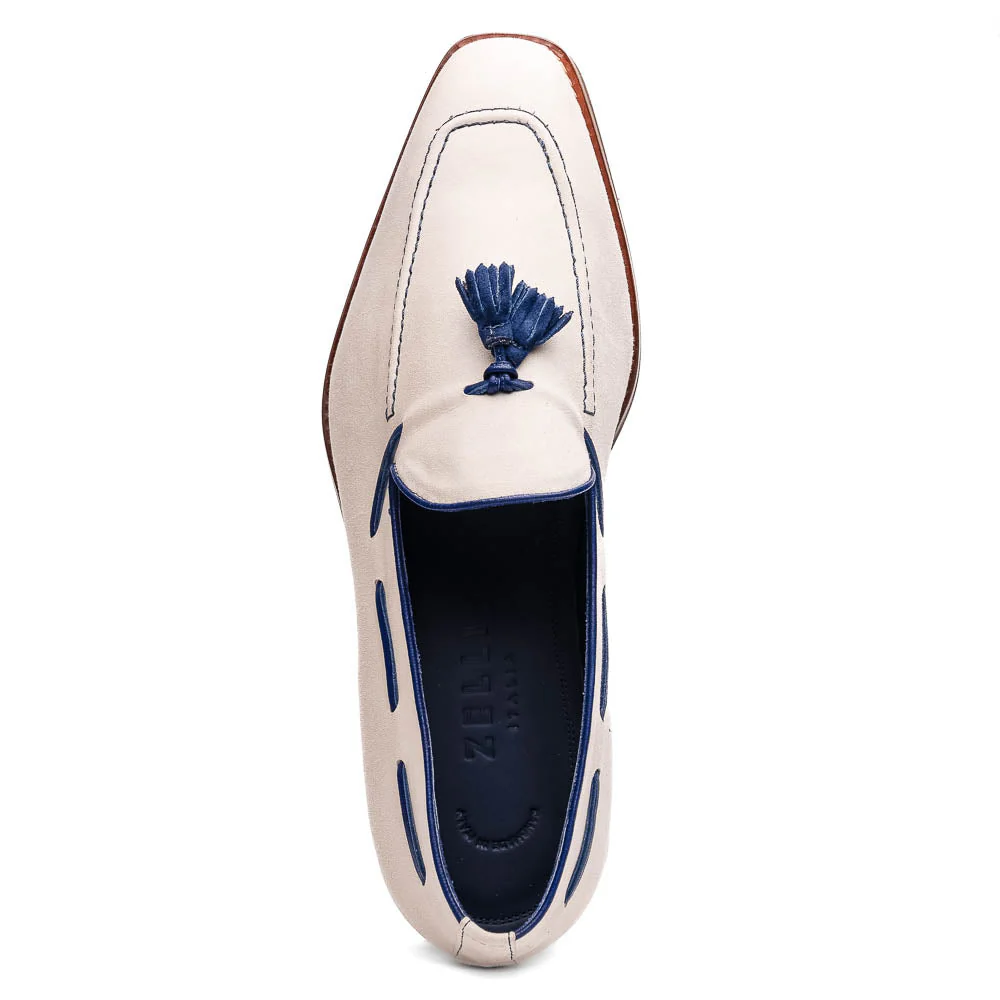 16-628-SND CARMEN Sueded Goatskin & Crocodile Tassel Loafer, Sand - Image 4