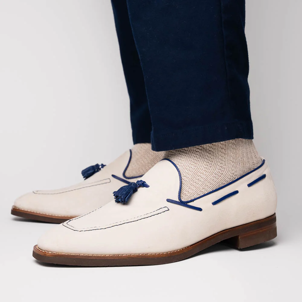 16-628-SND CARMEN Sueded Goatskin & Crocodile Tassel Loafer, Sand - Image 6