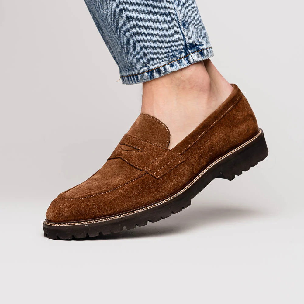 16-657-TOB ROMA Italian Suede Penny Loafers Tobacco - Image 13