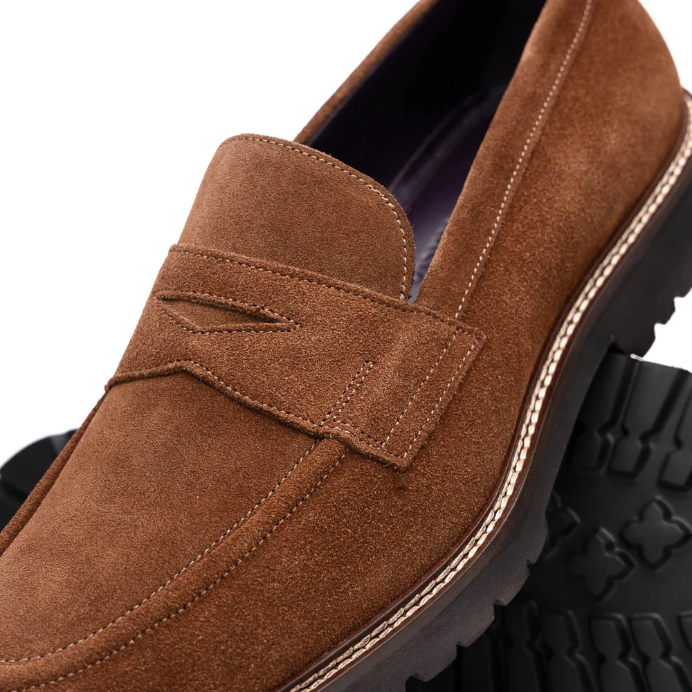 16-657-TOB ROMA Italian Suede Penny Loafers Tobacco - Image 3