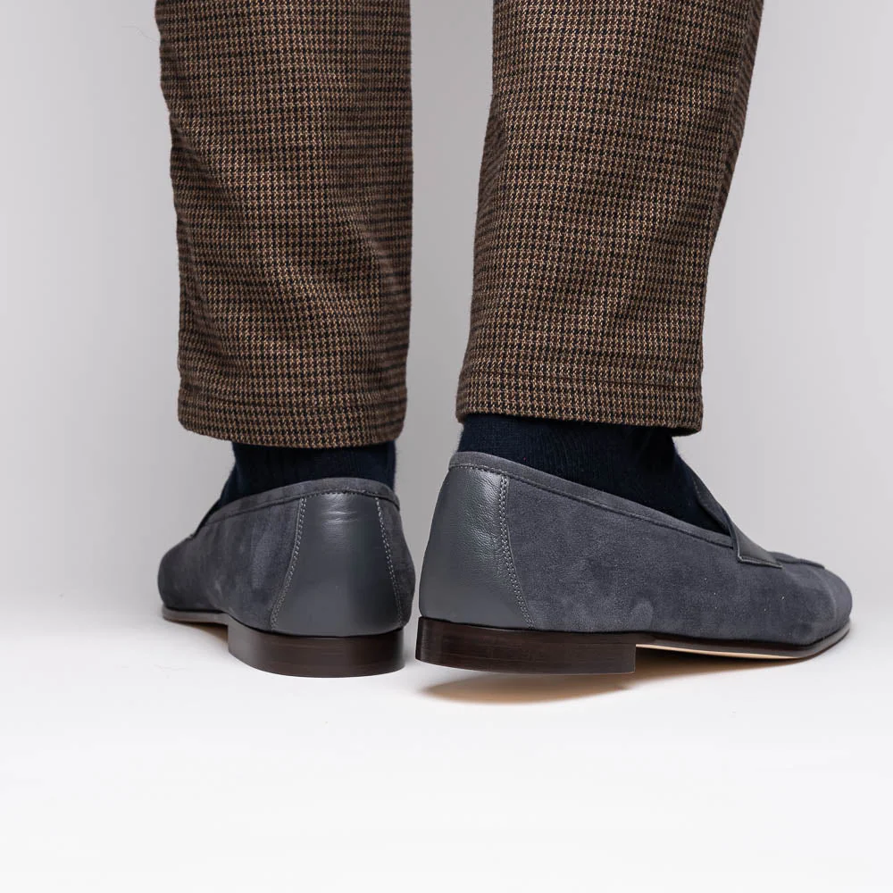 16-672-GRY Tippa Suede & Calfskin Penny Loafers Grey - Image 12