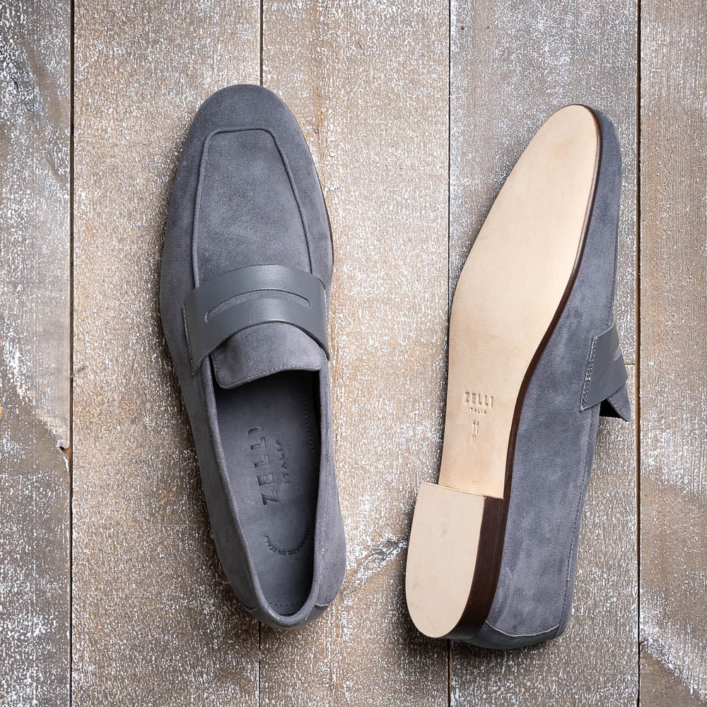 16-672-GRY Tippa Suede & Calfskin Penny Loafers Grey - Image 9
