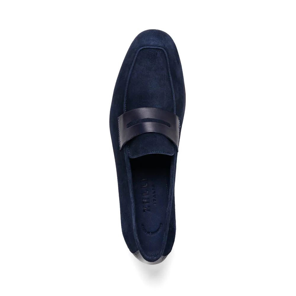 16-672-NVY Tippa Suede & Calfskin Penny Loafers Navy - Image 4