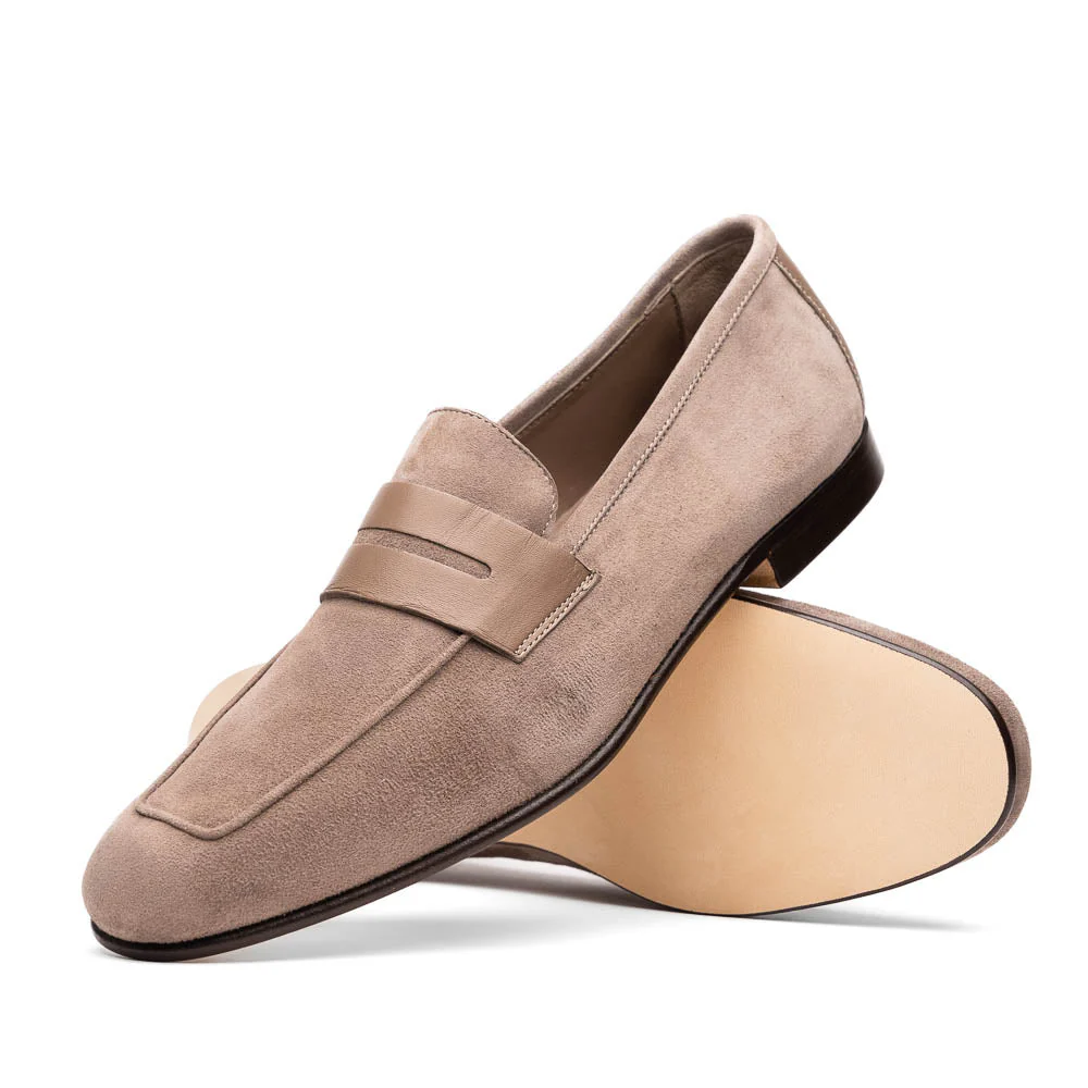 16-672-TPE Tippa Suede & Calfskin Penny Loafers Taupe - Image 2