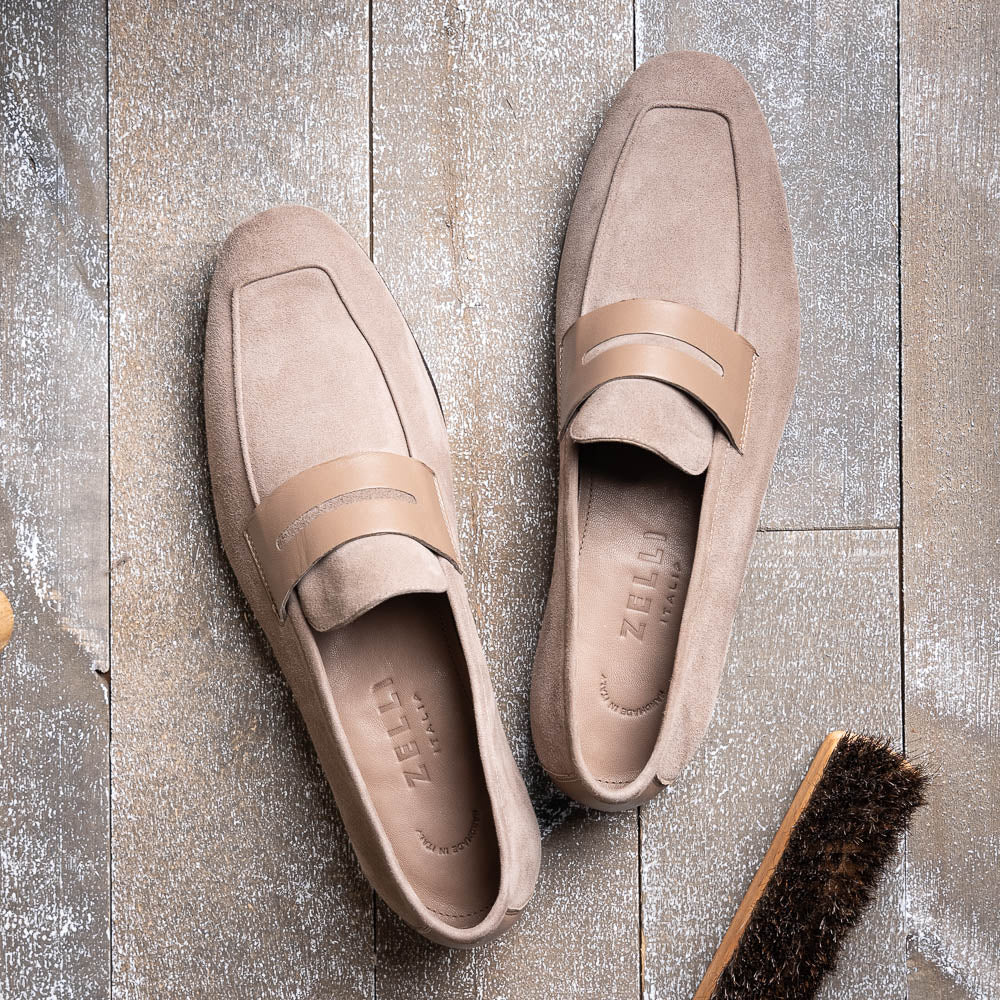 16-672-TPE Tippa Suede & Calfskin Penny Loafers Taupe - Image 9