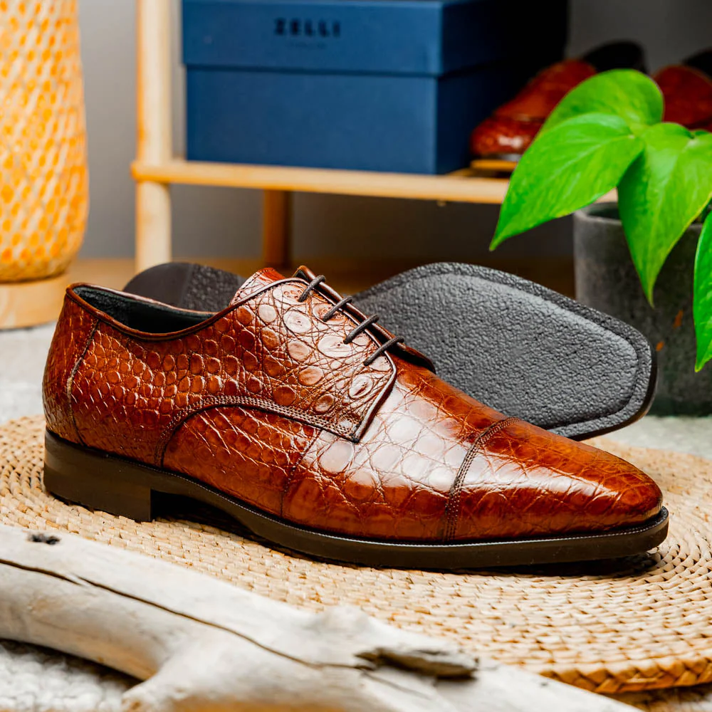 21-532-CGM ANDREA Crocodile Lace Up, Cognac - Image 6