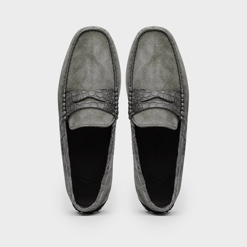 31-160-GRY MONZA Sueded Calfskin with Crocodile Driver, Grey - Image 4
