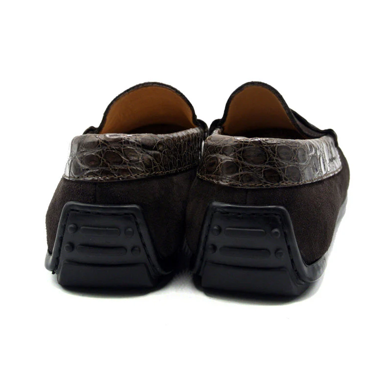 31-160-NIC MONZA Sueded Calfskin with Crocodile Driver, Nicotine - Image 4
