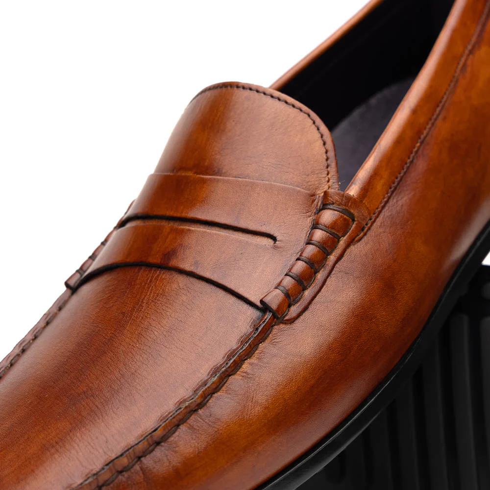 35-115-CGN MONZA Hand Burnished Italian Calfskin Driving Loafers Cognac - Image 4