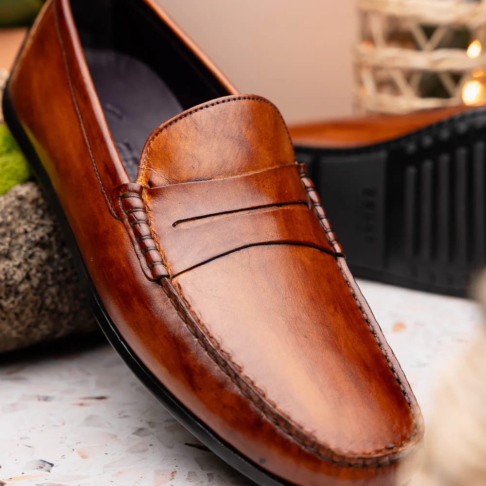 35-115-CGN MONZA Hand Burnished Italian Calfskin Driving Loafers Cognac - Image 9