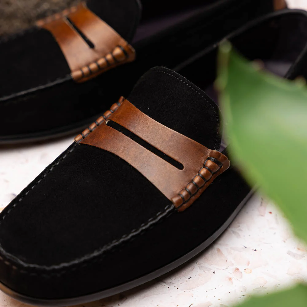 36-300-BLK MONZA Sueded Italian Calfskin Driver Black / Chestnut - Image 10