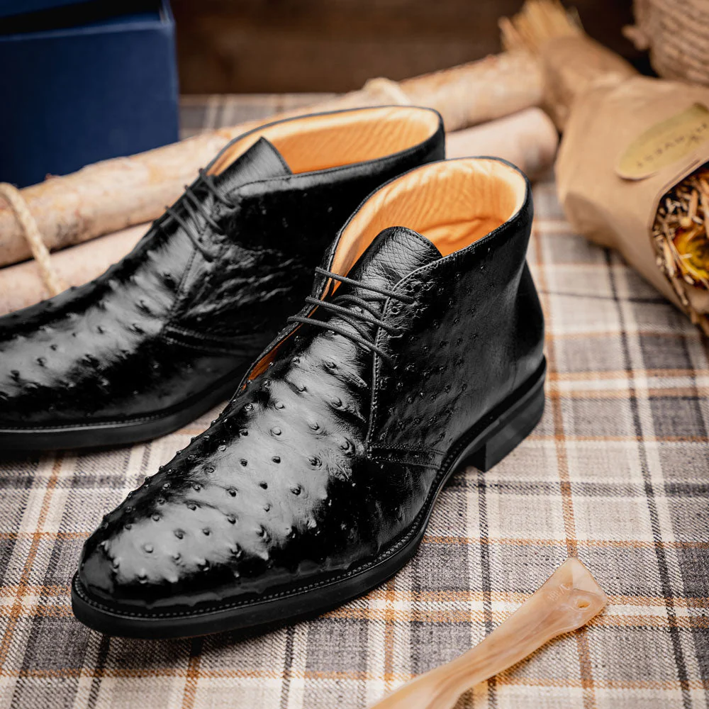 43-594-BLK MARCO Ostrich Quill Chukka Boot, Black - Image 14