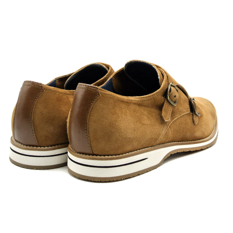 56-100-CGN LEGERRA Sueded Goatskin Monkstrap, Cognac - Image 4