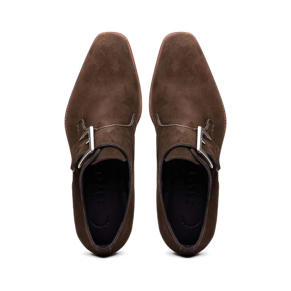 56-110-DBR Hebilla Monk Strap Italian Suede Calfskin Dark Brown - Image 5