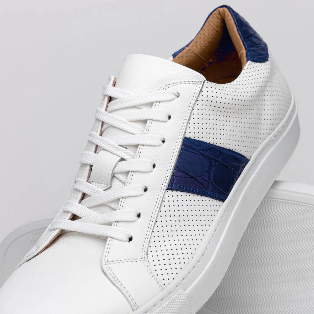 61-101-NVY OLYMPIAS Italian Calfskin and Crocodile Stripe, Navy - Image 4
