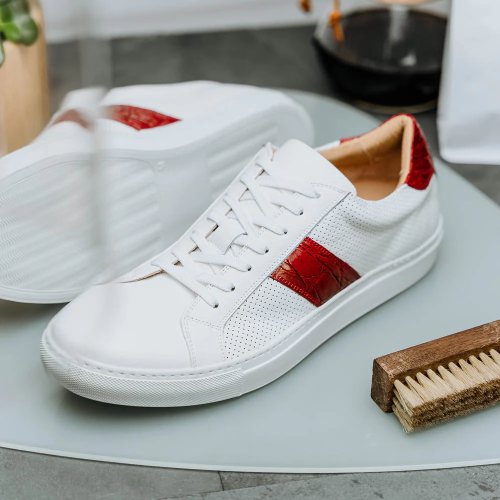 61-101-RED OLYMPIAS Italian Calfskin and Crocodile Stripe, Red - Image 12